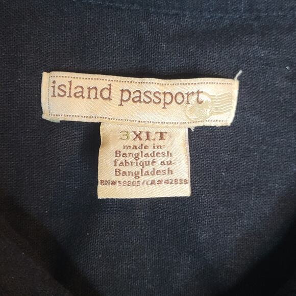 Island Passport Black Mens 3XLT Button Hawaiian Shirt Short Sleeved Linen Blend - Picture 10 of 14